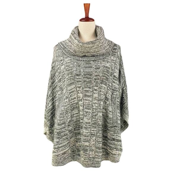 MARKET & SPRUCE Cilia Cable Knit Turtleneck Poncho Sweater Gray Size S/M - Picture 2 of 8